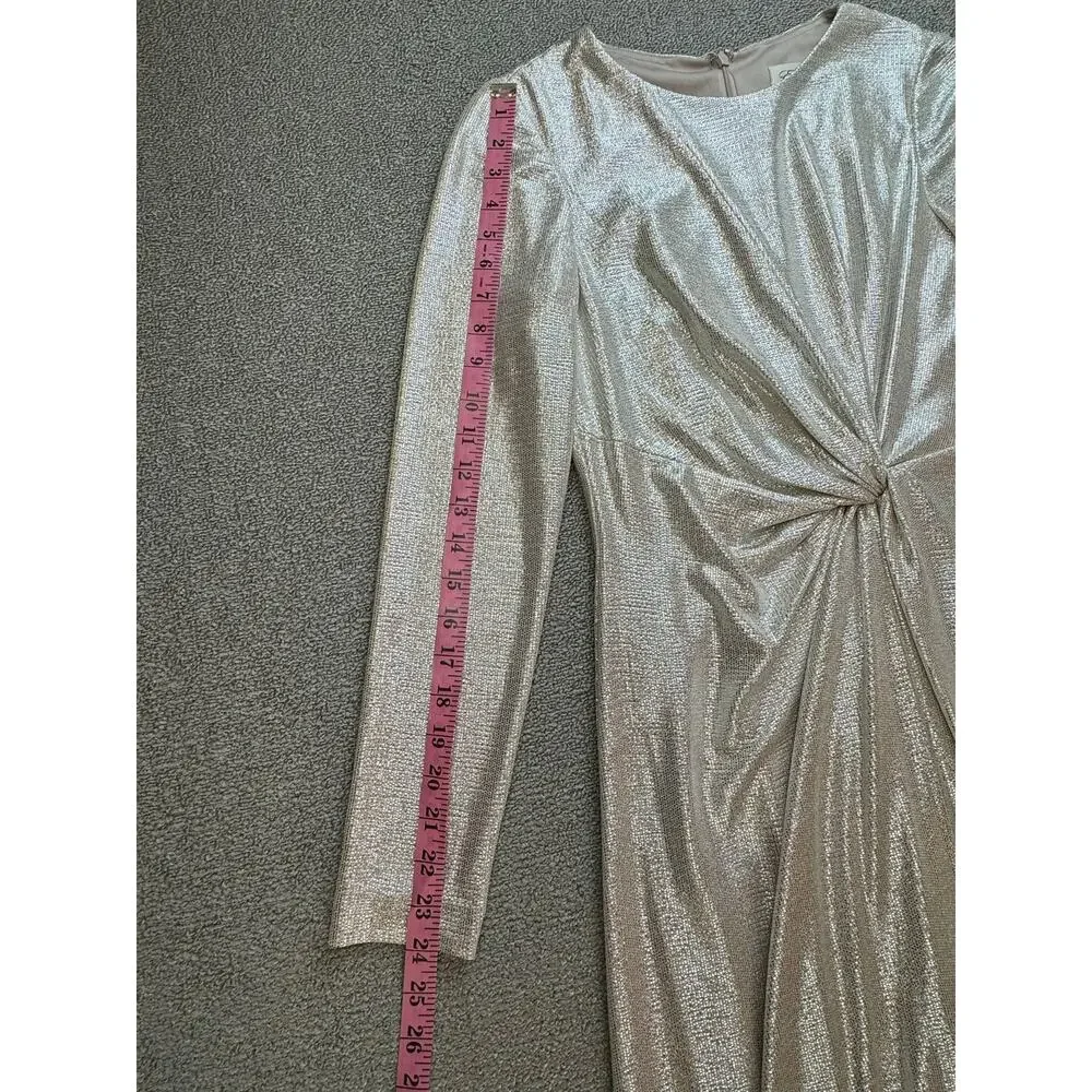 Eliza‎ J Formal Dress Full Length Gown Twist Metallic Silver Sparkly Size 8